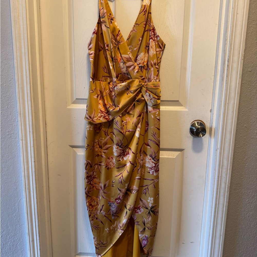Express Asymmetrical Dress in Mustard Floral